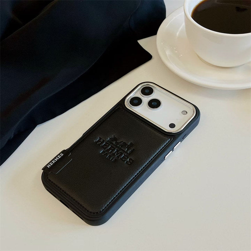 HRMS Two-Tone Leather Case with Stamped Logo for iPhone 13-18 Pro & Pro Max