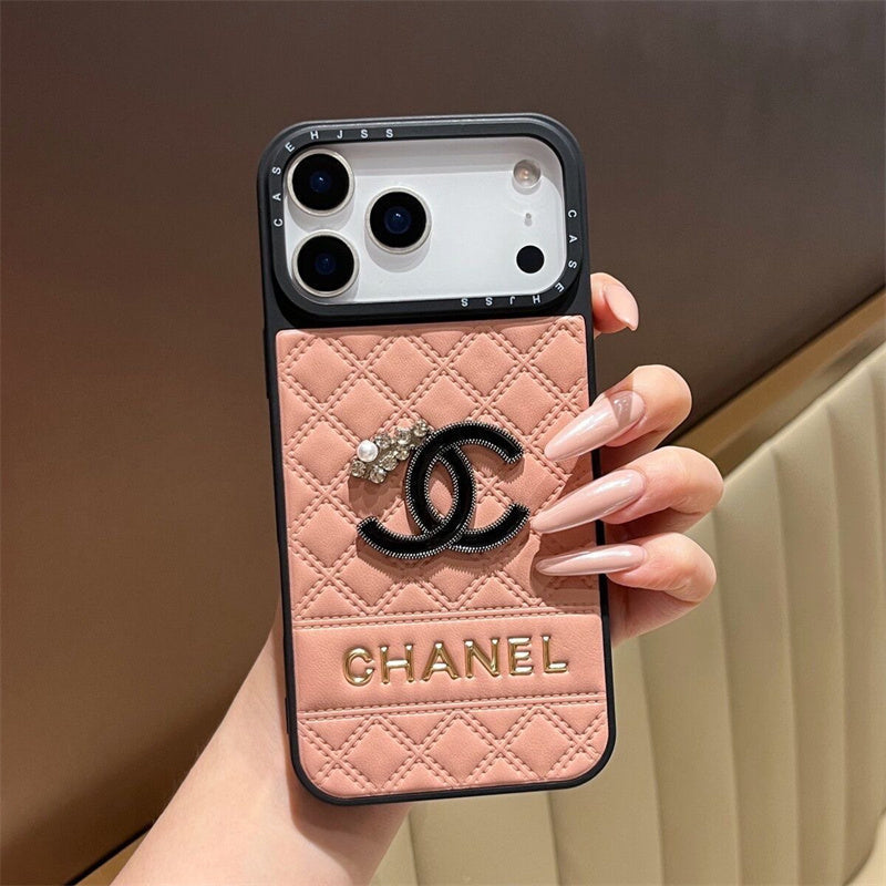 Chanel Leather Case with Contrast Border for iPhone 13-18 Pro & Pro Max