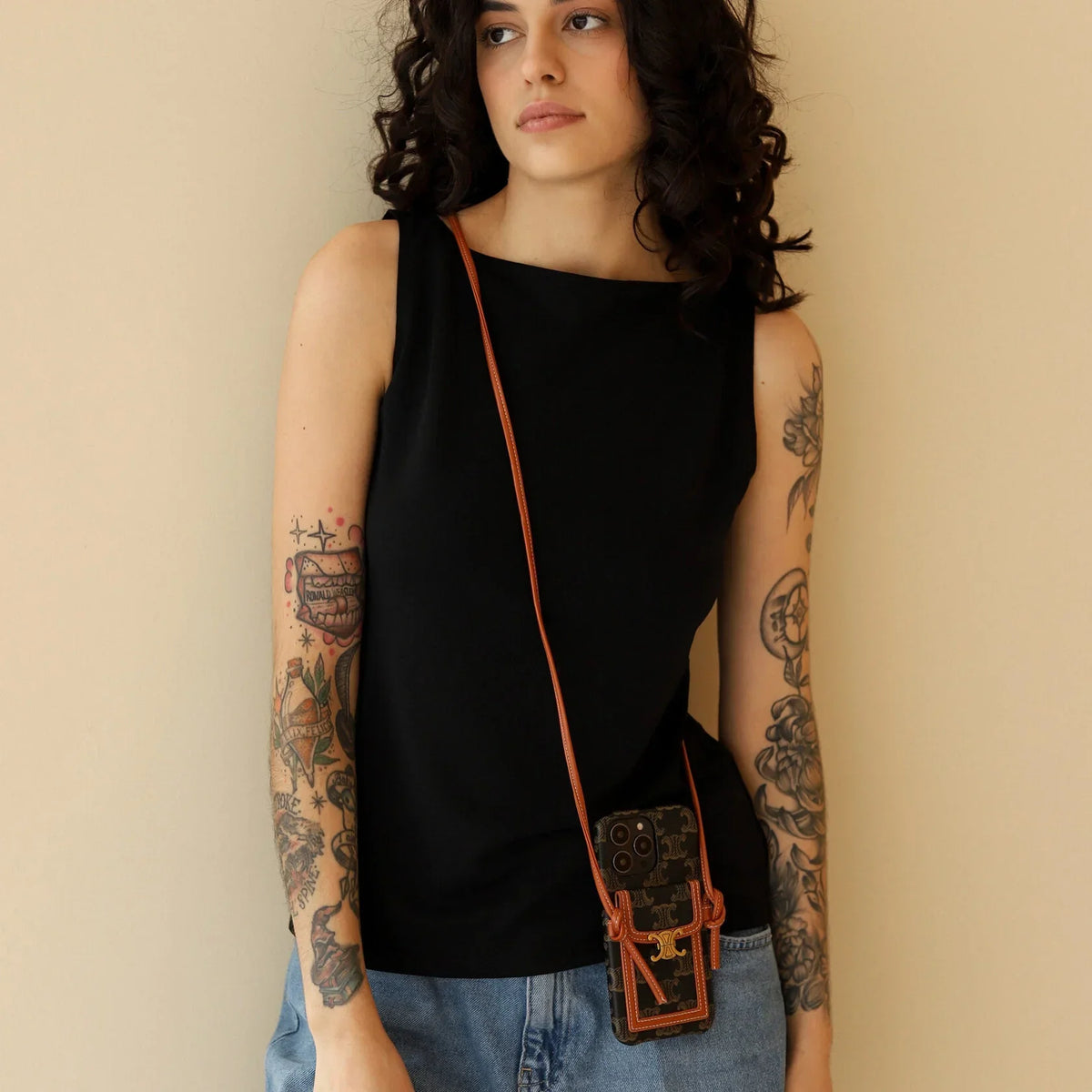 Classic Celine iPhone Case Crossbody Dark Print for iPhone 12-18 Pro & Pro Max