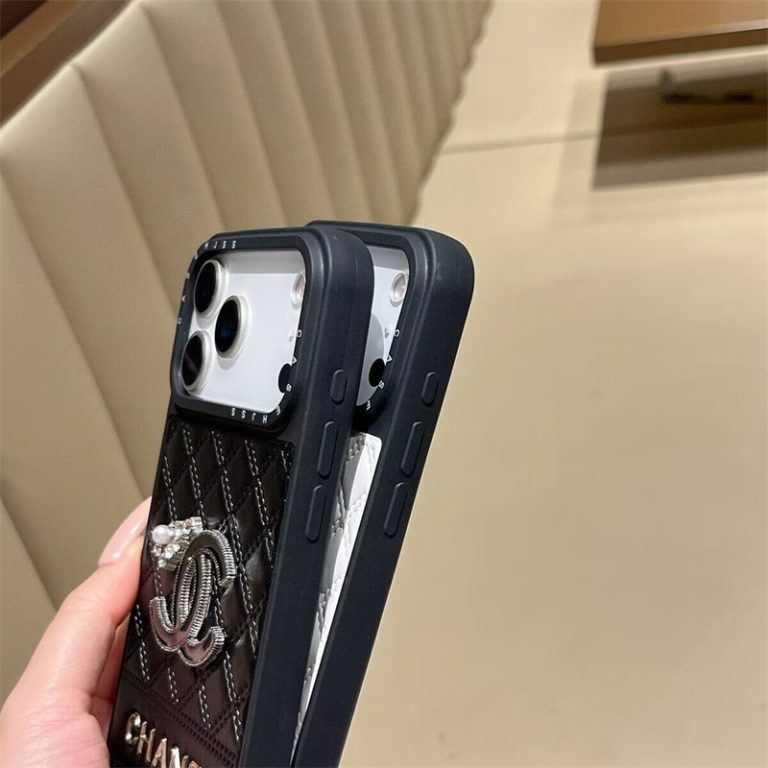 Chanel Leather Case with Contrast Border for iPhone 13-18 Pro & Pro Max