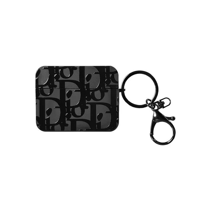 Dior-Inspired Matte Oblique Monogram Case with Keychain for AirPods Series