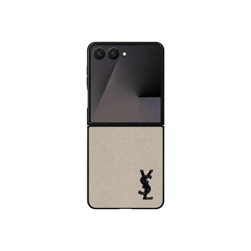 Luxury YSL Leather Case Beige for Samsung Galaxy Z Fold & Z Flip Series