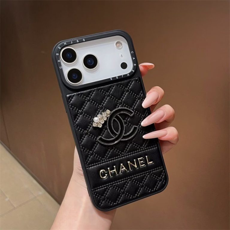 Chanel Leather Case with Contrast Border for iPhone 13-18 Pro & Pro Max