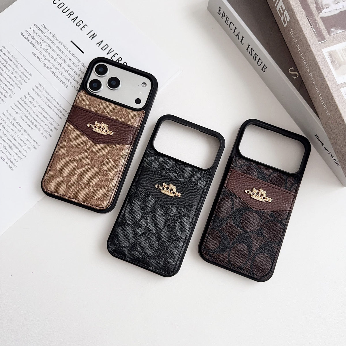 Premium Card Holder Coach Phone Case for iPhone 12-18 Pro & Pro Max