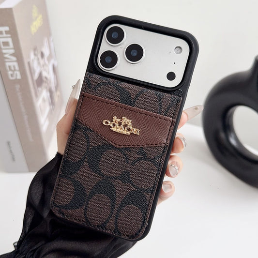 Premium Card Holder Coach Phone Case for iPhone 12-18 Pro & Pro Max