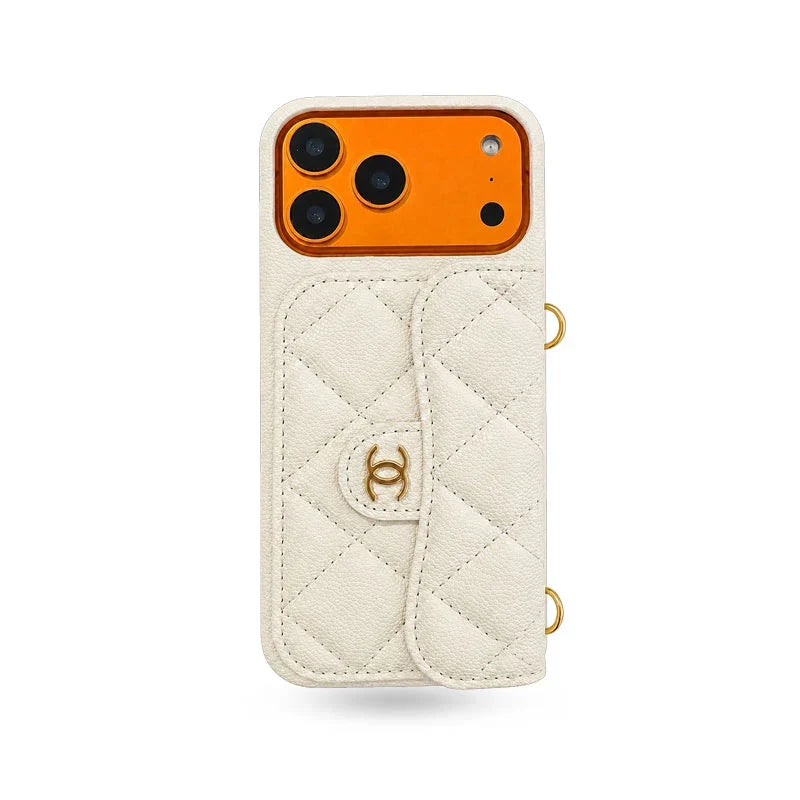 CHN Quilted Caviar Leather Case with Flap Pocket for iPhone 12-18 Pro & Pro Max