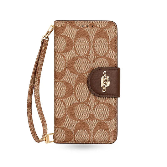 Luxury Leather Coach iPhone Case with Flip Wallet for iPhone 12-18 Pro & Pro Max
