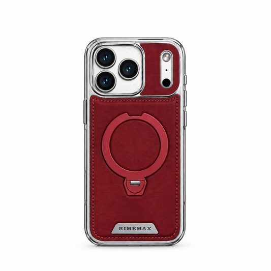 Magnetic Bracket Attraction Cowhide Leather Plating Case For iPhone