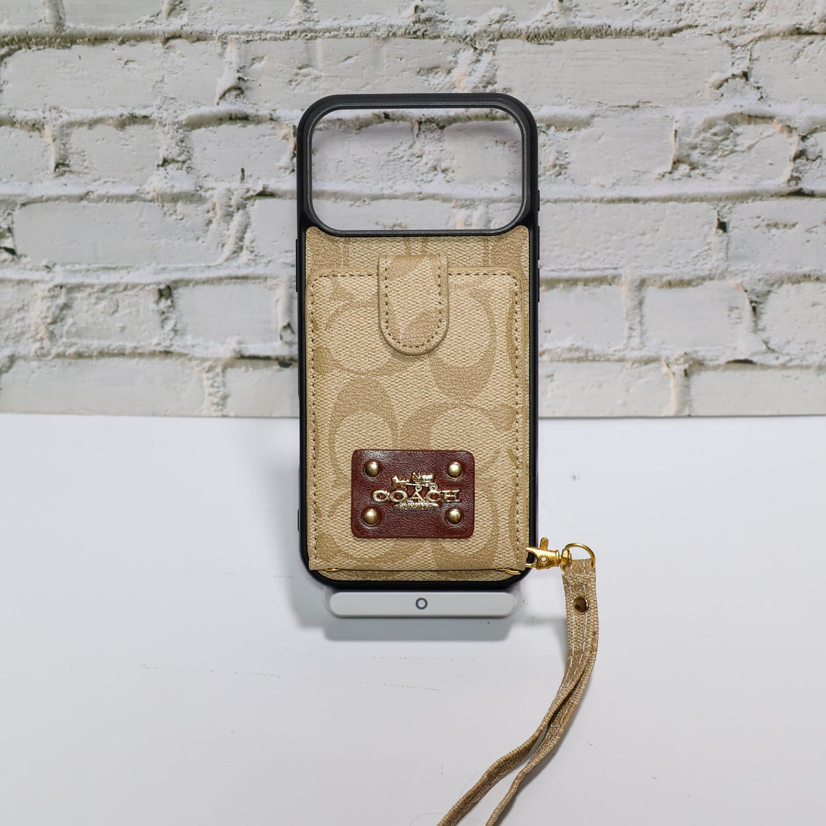 Luxury Monogram Card Holder Phone Case with Strap for iPhone 12-18 Pro & Pro Max