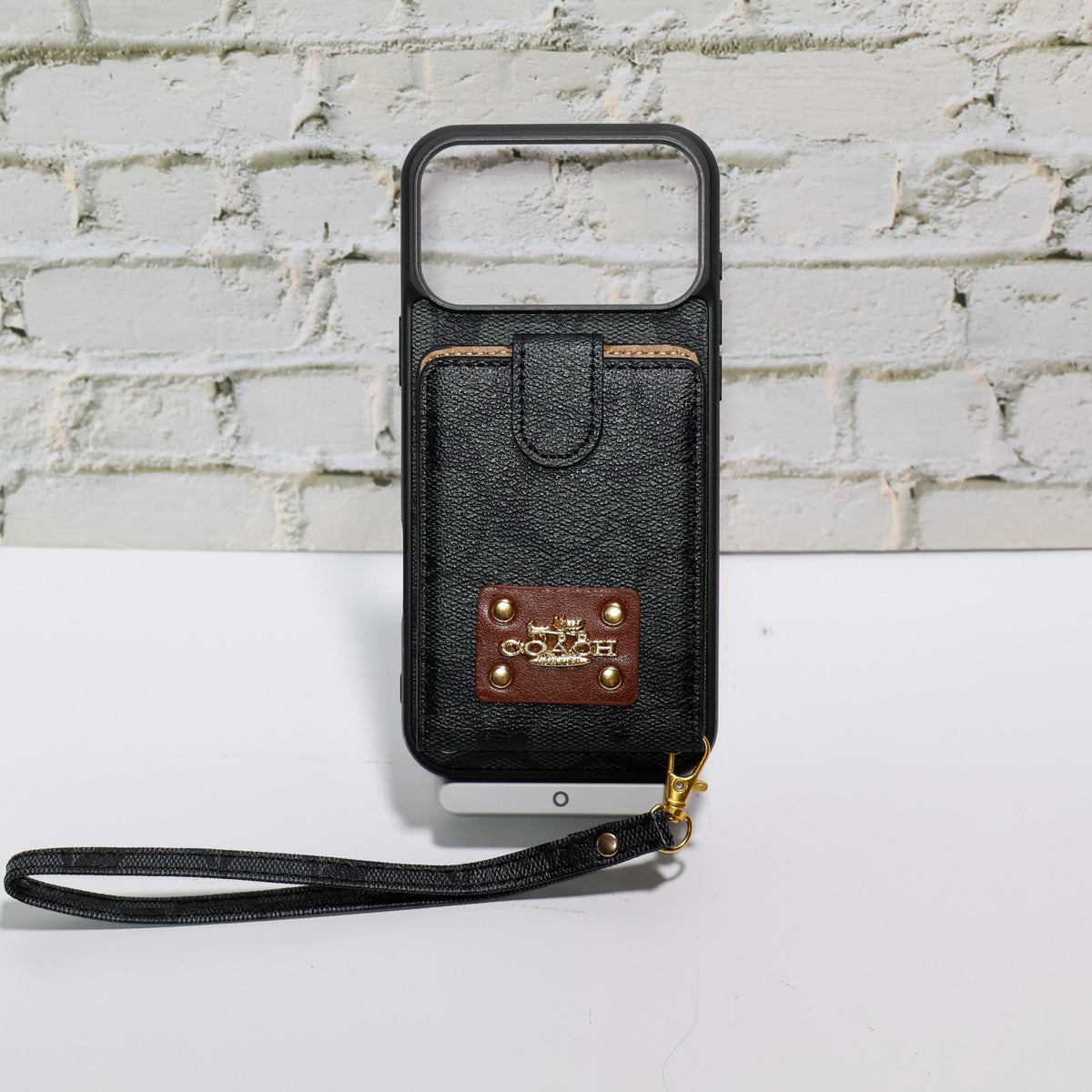 Luxury Monogram Card Holder Phone Case with Strap for iPhone 12-18 Pro & Pro Max