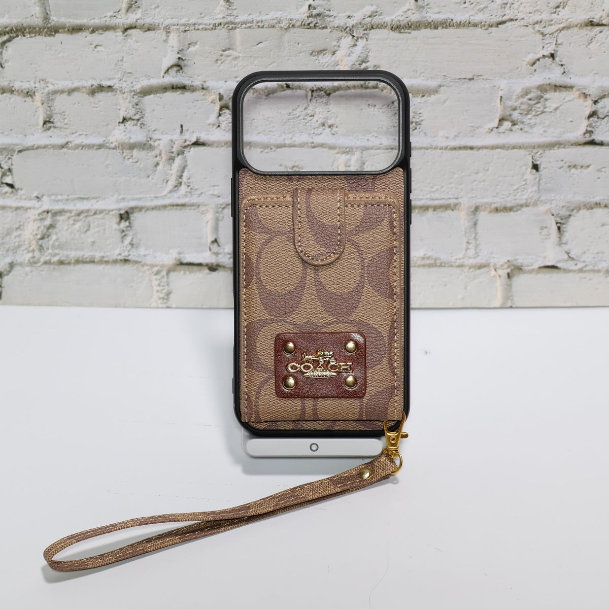 Luxury Monogram Card Holder Phone Case with Strap for iPhone 12-18 Pro & Pro Max