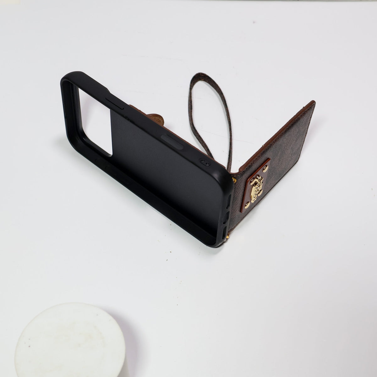 Luxury Monogram Card Holder Phone Case with Strap for iPhone 12-18 Pro & Pro Max