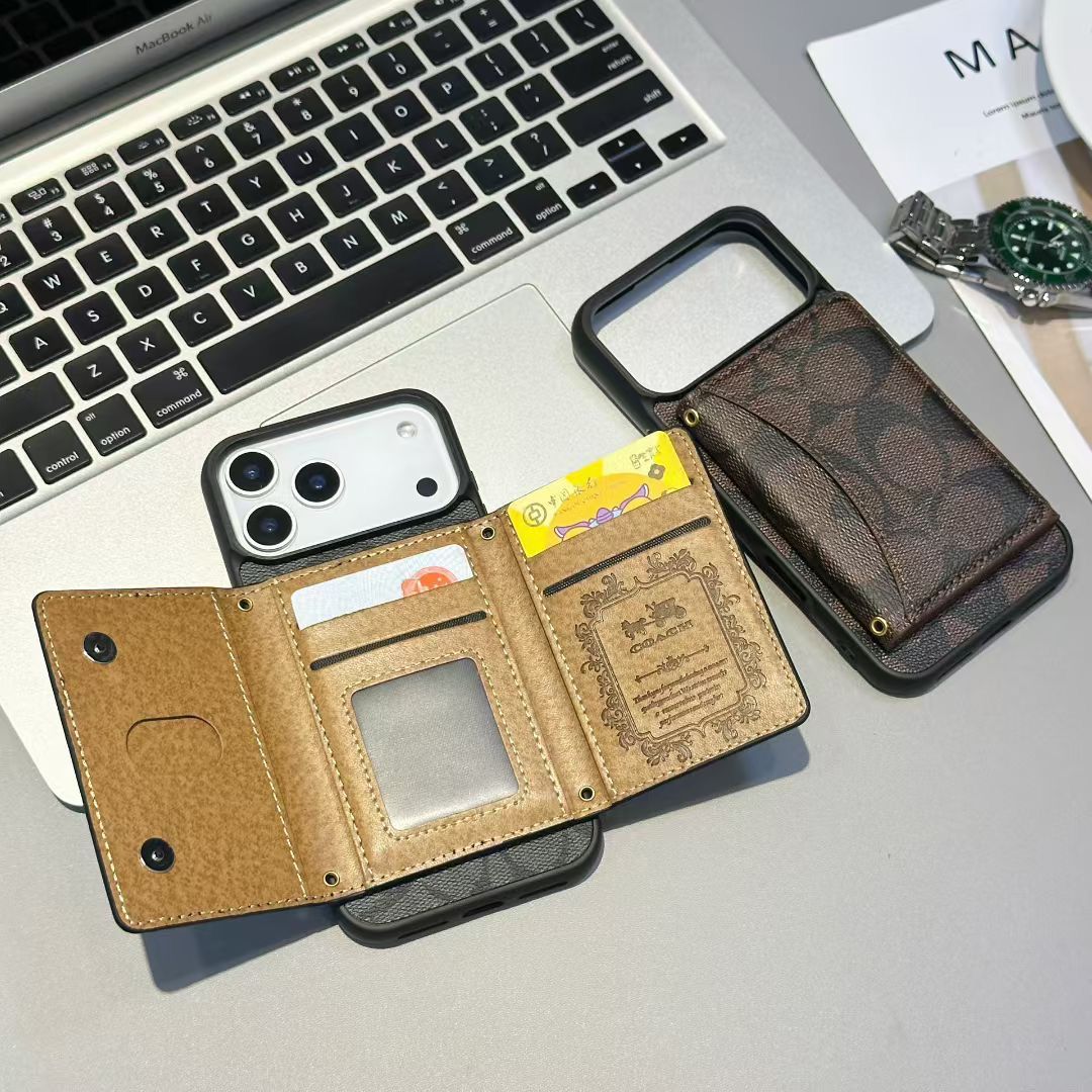 Luxury Coach Monogram Wallet Case for iPhone 12-18 Pro & Pro Max