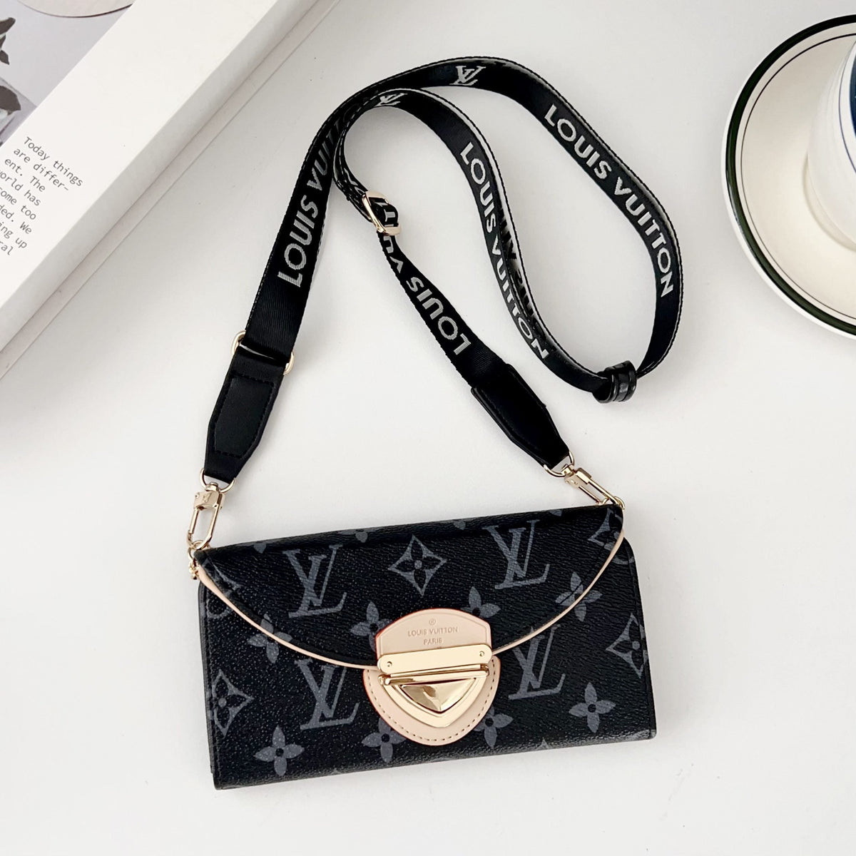 Crossbody Wallet Bag LV Style Case for iPhone 12-18 Pro & Pro Max