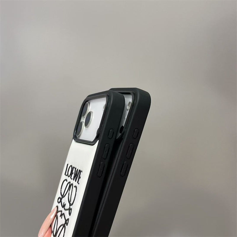 Luxury Loewe-Inspired Leather iPhone Case with Embossed Anagram Logo for iPhone 13-18 Pro & Pro Max