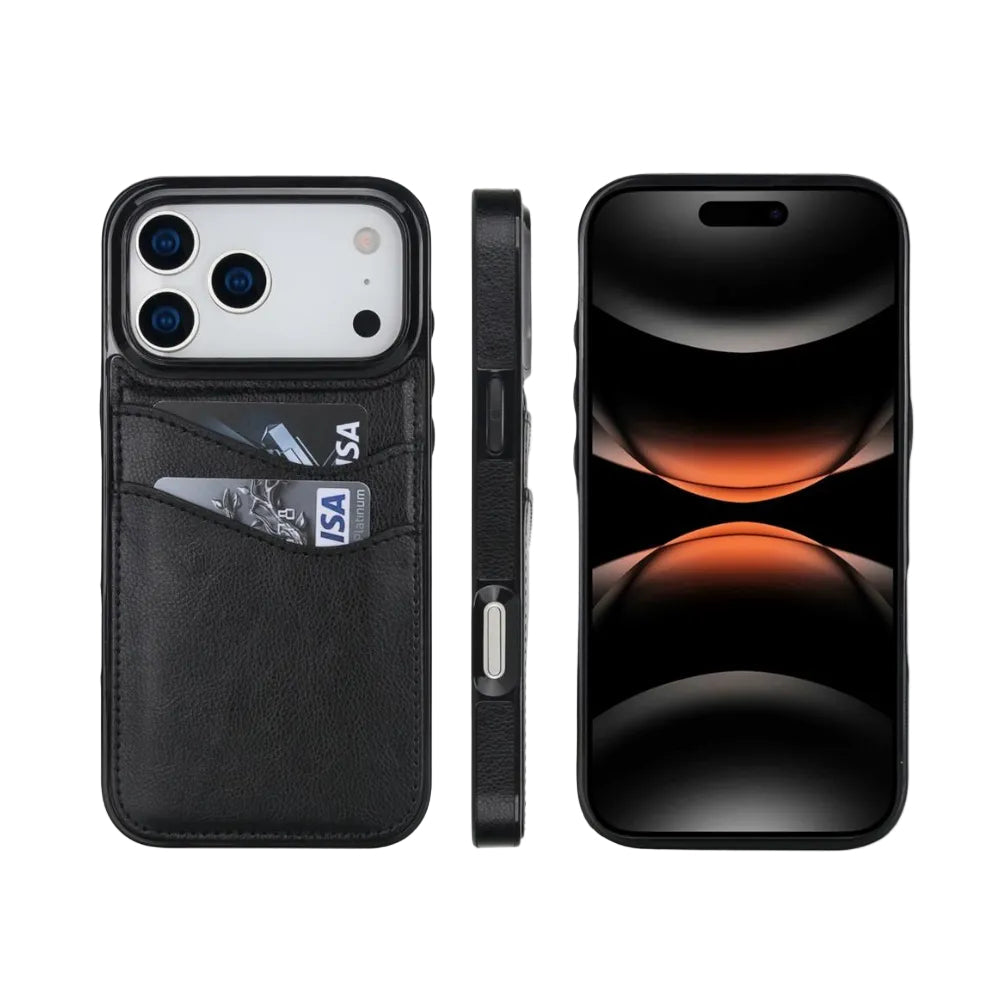 Litchi Leather Skin Card Slots Phone Case For iPhone 13-18 Pro & Pro Max