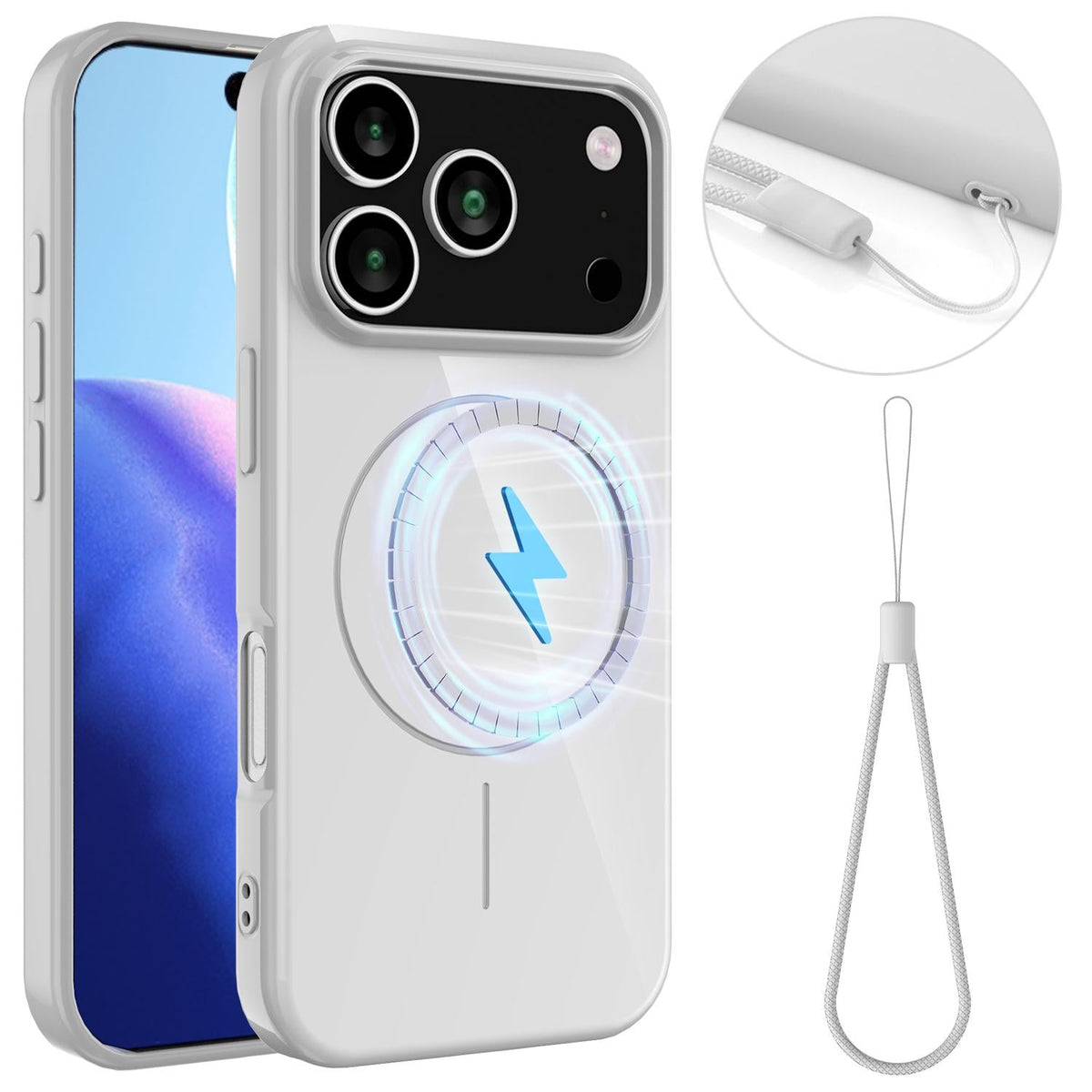 Glossy TPU Shockproof Phone Case with Lanyard For iPhone 13-18 Series
