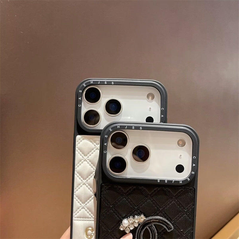Chanel Leather Case with Contrast Border for iPhone 13-18 Pro & Pro Max
