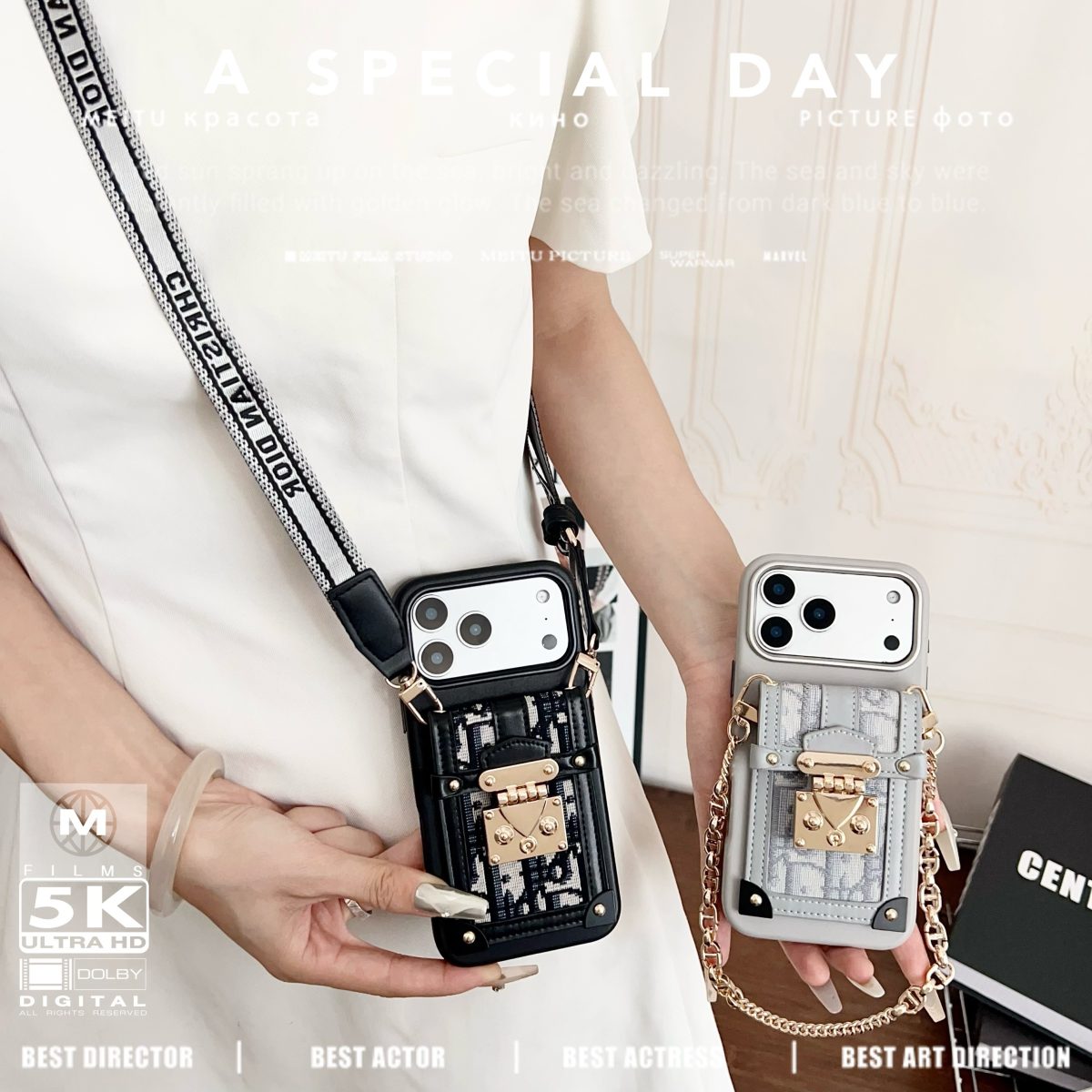 Fashion Dior Crossbody Phone Case for iPhone 13-18 Pro & Pro Max