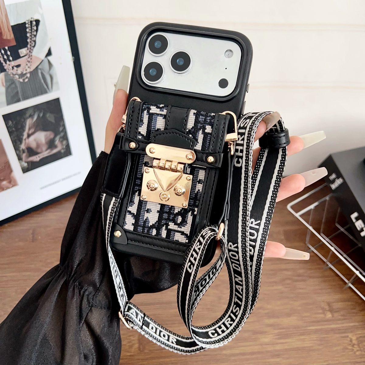 Fashion Dior Crossbody Phone Case for iPhone 13-18 Pro & Pro Max
