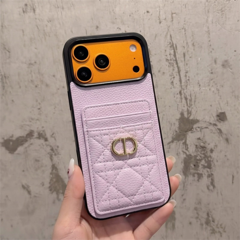 Luxury Quilted Leather Card Holder Case for iPhone 12-18 Pro & Pro Max