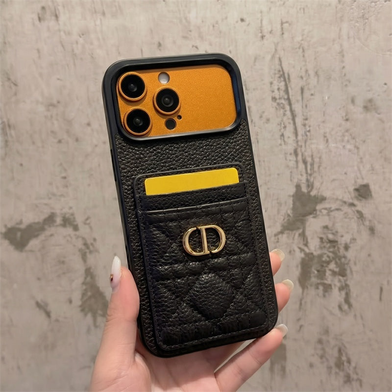 Luxury Quilted Leather Card Holder Case for iPhone 12-18 Pro & Pro Max