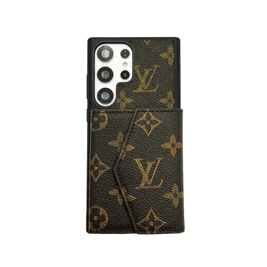 Luxury Monogram Leather Case with Envelope Card Holder for Samsung Galaxy S22-S26 Series
