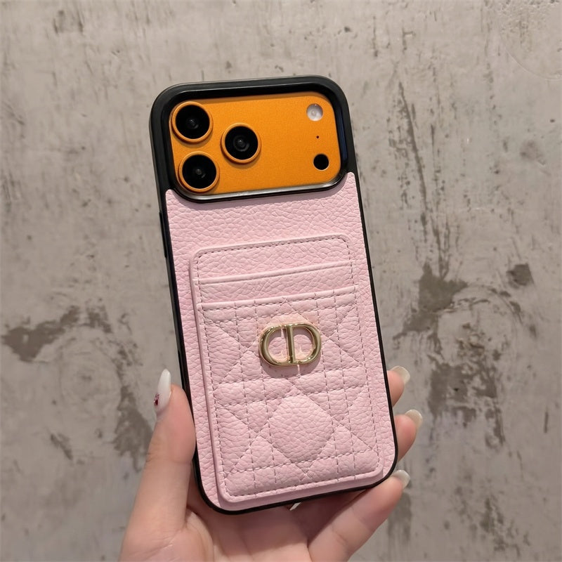 Luxury Quilted Leather Card Holder Case for iPhone 12-18 Pro & Pro Max