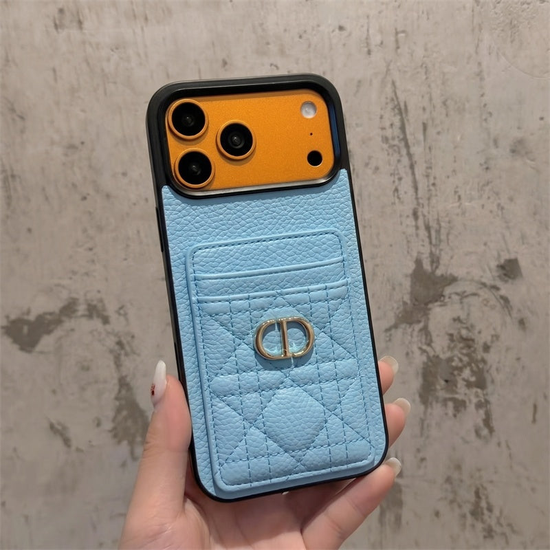 Luxury Quilted Leather Card Holder Case for iPhone 12-18 Pro & Pro Max
