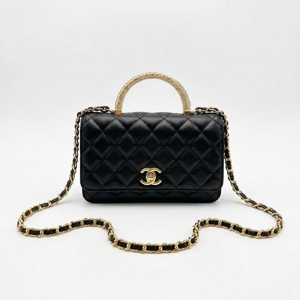 Luxe Quilted Flap Bag with Clear Resin Handle