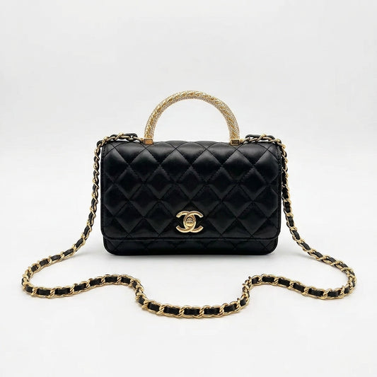 Luxe Quilted Flap Bag with Clear Resin Handle