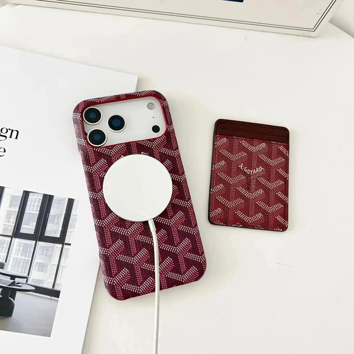 Red Premium GD iPhone MagSafe Case with Cardholder For iPhone 12-18 Pro & Pro Max