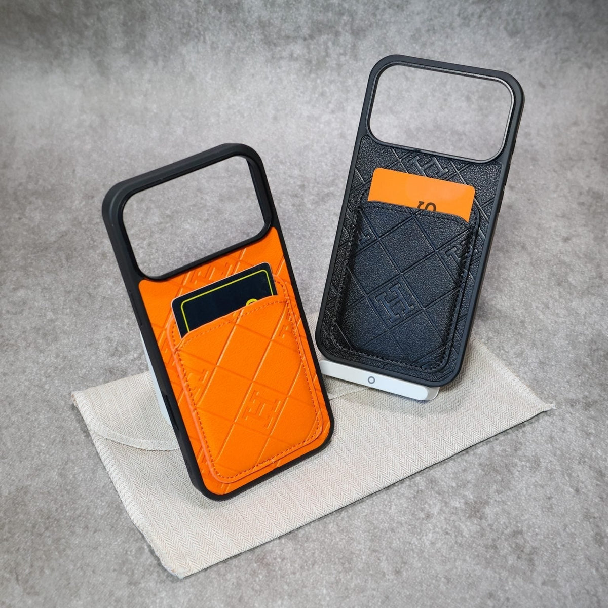 HRM Quilted Leather Wallet Case with Card Pocket for iPhone 12-18 Pro & Pro Max