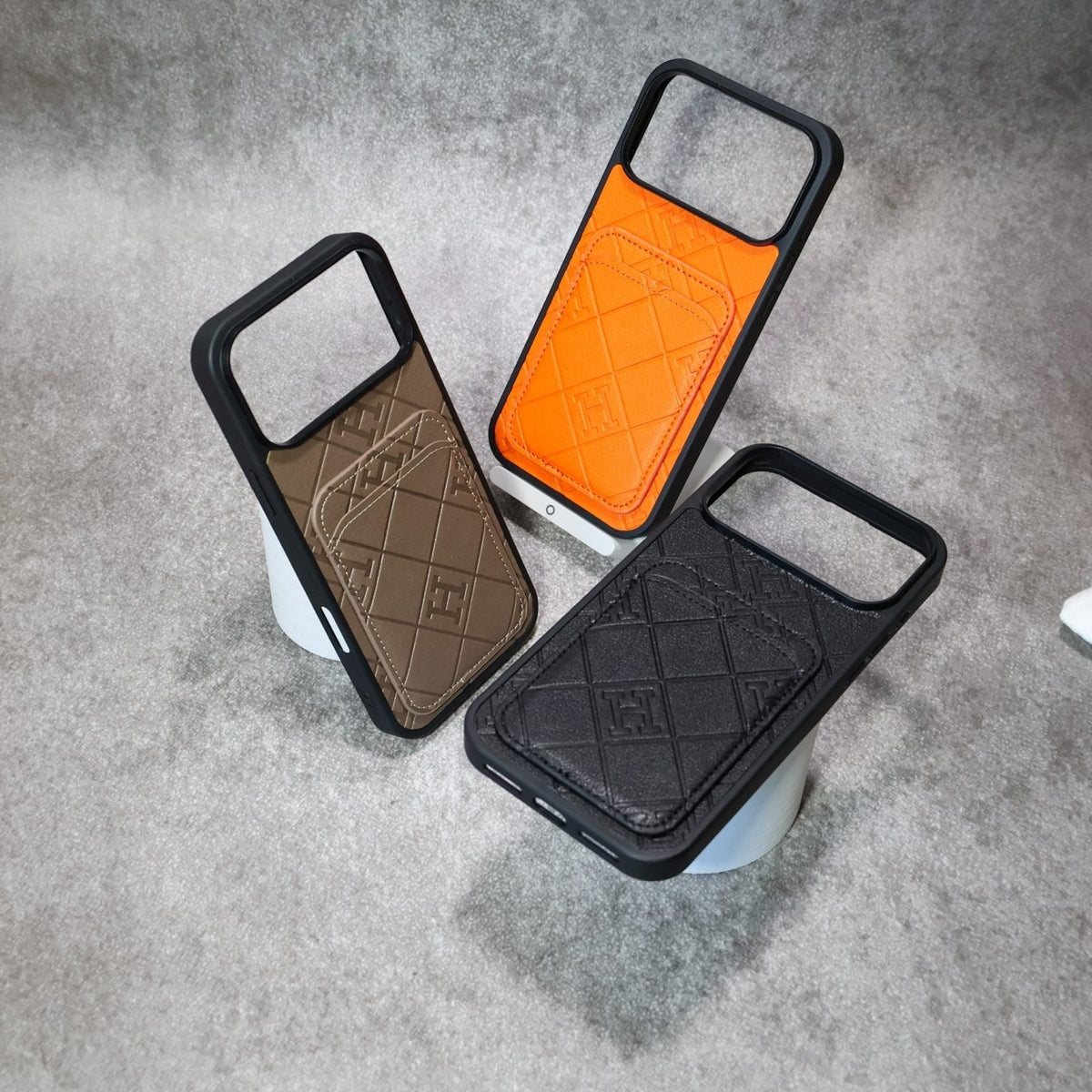 HRM Quilted Leather Wallet Case with Card Pocket for iPhone 12-18 Pro & Pro Max