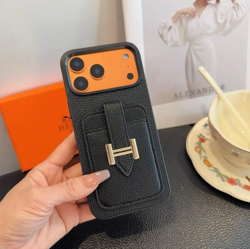 HRM Leather Card Holder Case with H Buckle