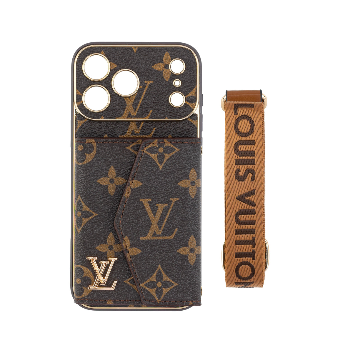 Luxury Monogram Leather Phone Case with Card Holder for iPhone 12-18 Pro & Pro Max
