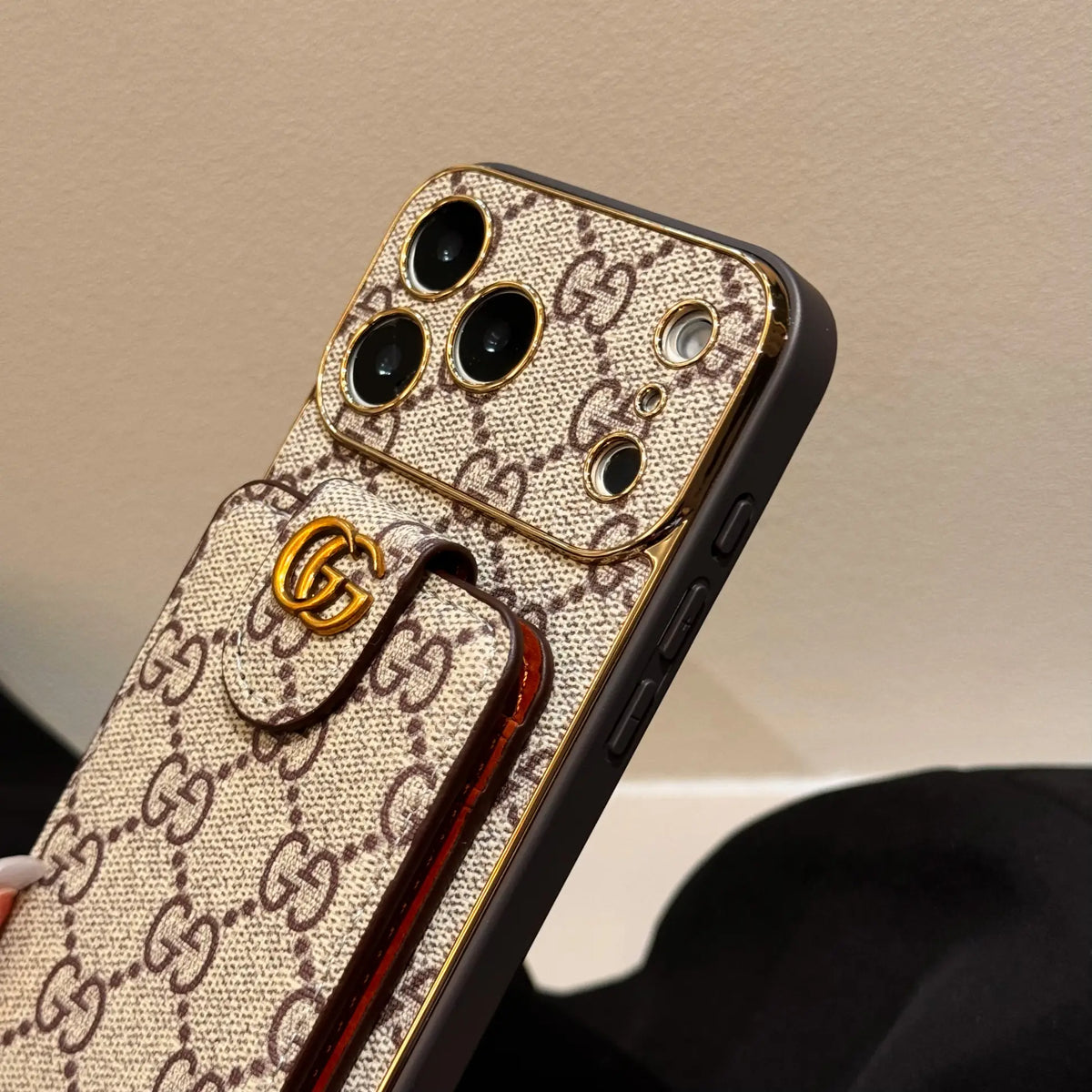 Classic GG Leather Card Wallet Case with Strap for iPhone 12-18 Pro & Pro Max