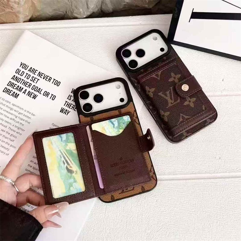 Luxury LV Leather Card Holder Phone Case For iPhone 12-18 Pro & Pro Max