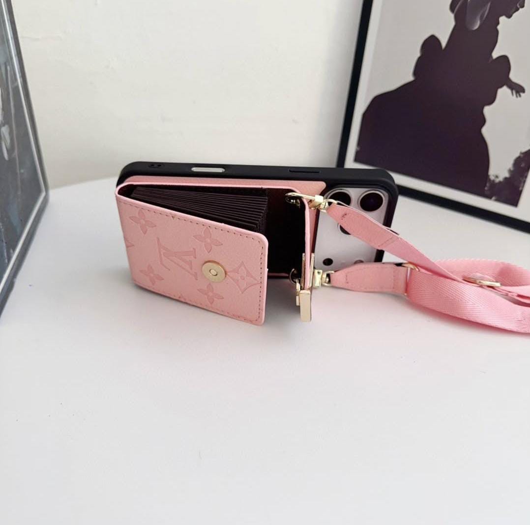 LV Luxury Phone Case with Card Holder For iPhone 12-18 Pro & Pro Max