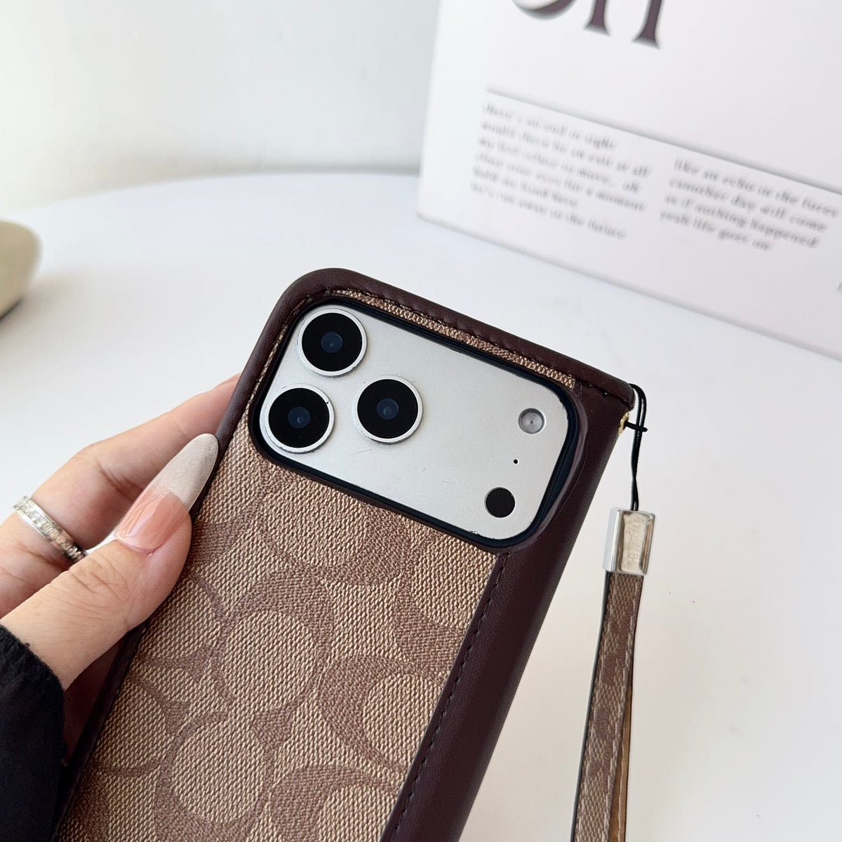 Leather Fold Coach iPhone Case with Wallet and Strap for iPhone 12-18 Pro & Pro Max