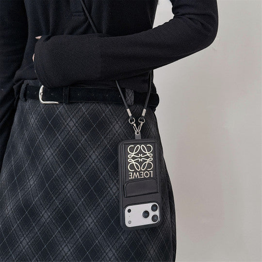 Premium Loewe Phone Case with Black Shoulder Strap For iPhone 12-18 Pro & Pro Max