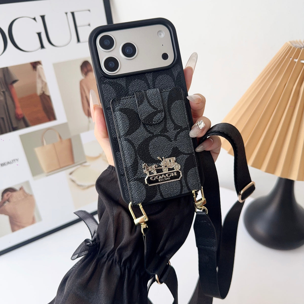 Leather Coach Phone Case with Wallet and Strap for iPhone 12-18 Pro & Pro Max