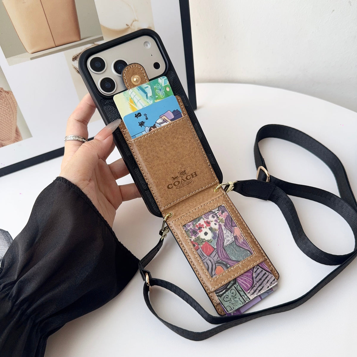 Leather Coach Phone Case with Wallet and Strap for iPhone 12-18 Pro & Pro Max