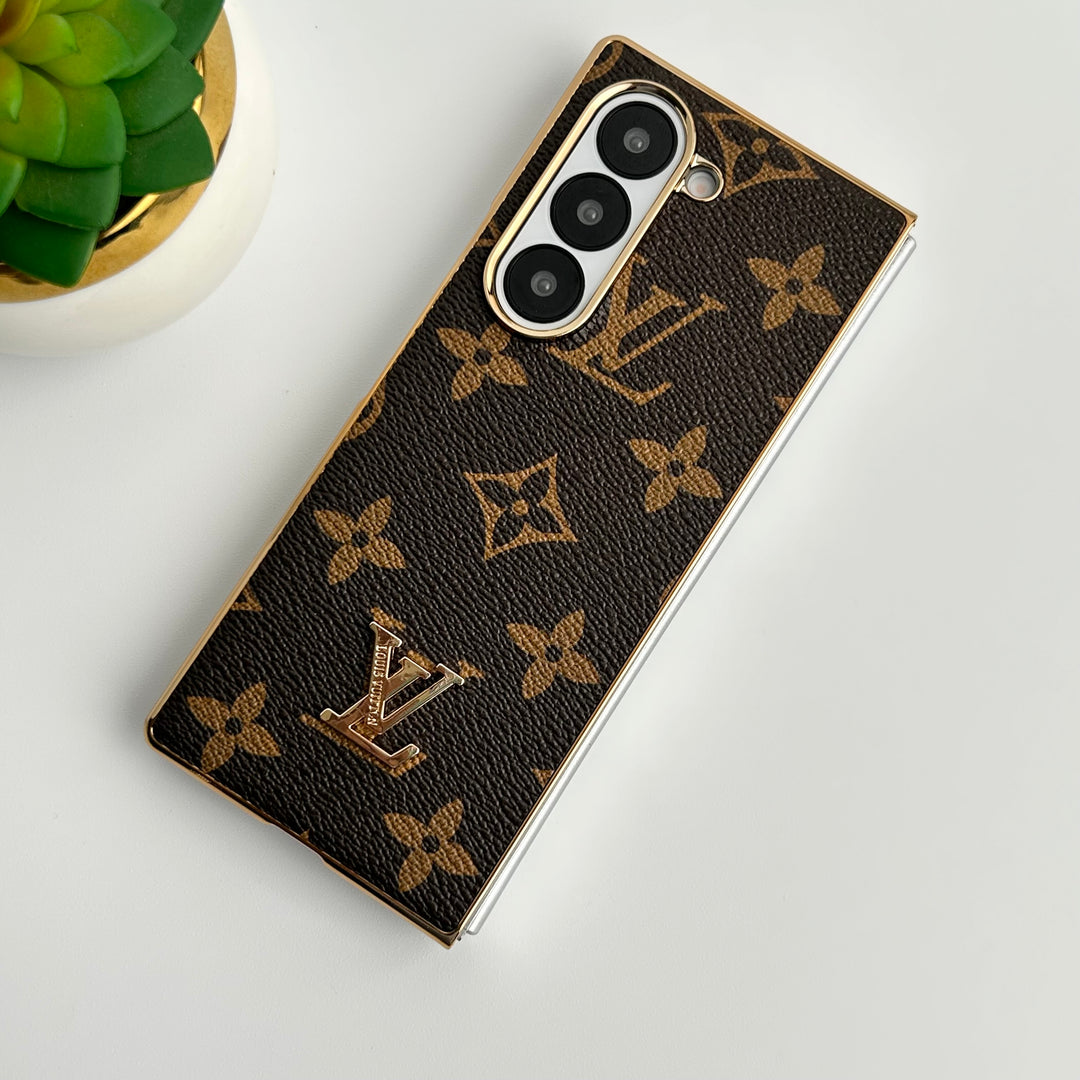 Samsung Galaxy Z Fold 6 Luxury Gold Plated Leather Case Roxy New