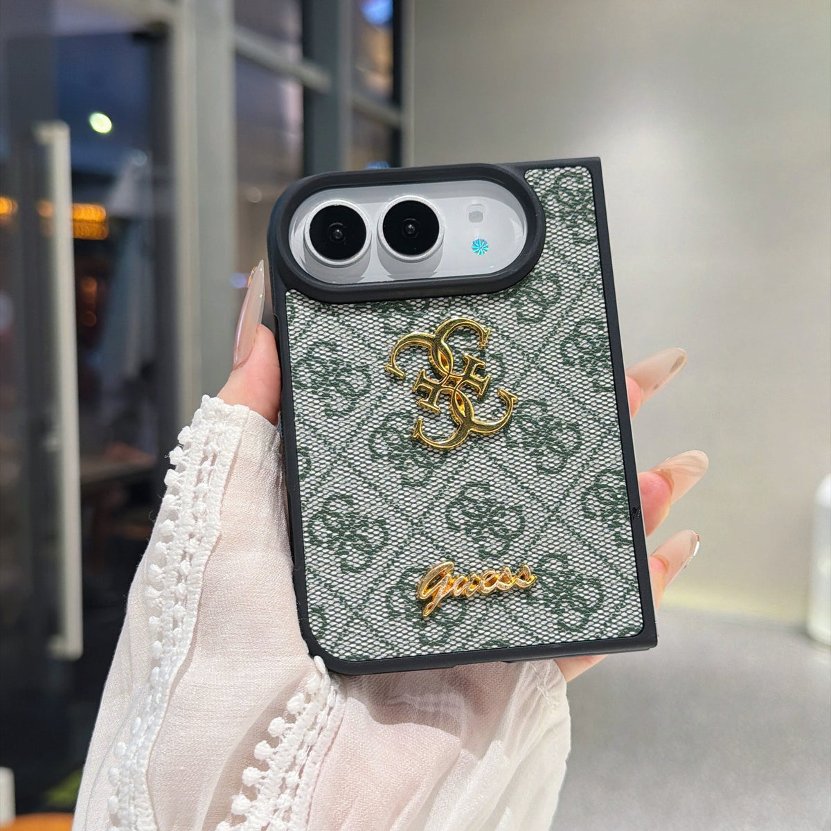 Luxury Guess Monogram Canvas Case for iPhone Duo