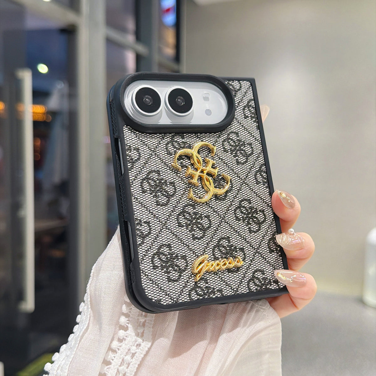 Luxury Guess Monogram Canvas Case for iPhone Duo