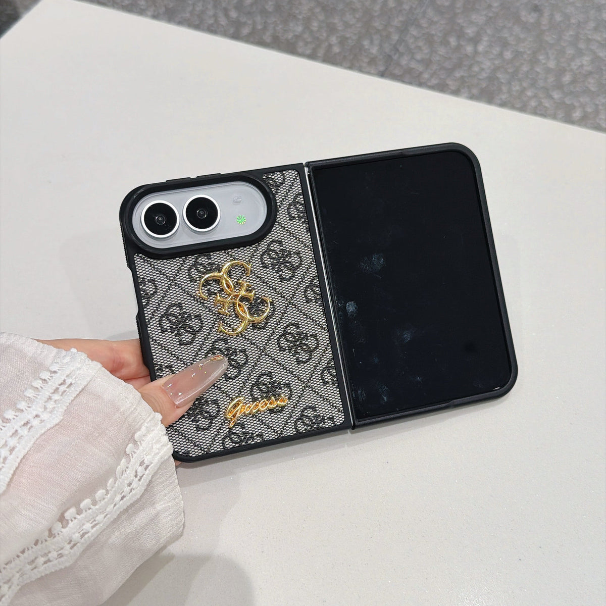 Luxury Guess Monogram Canvas Case for iPhone Duo