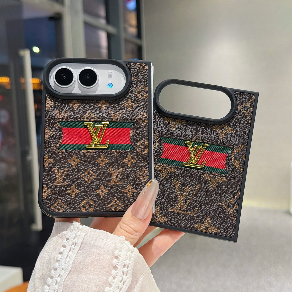 Classic Luxury LV Monogram Canvas Case for iPhone Duo