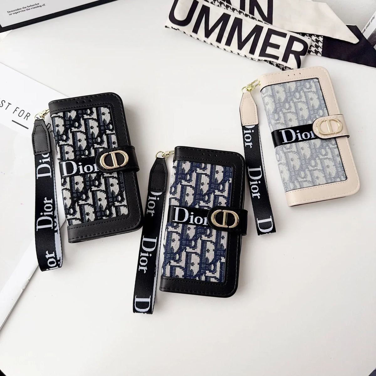 Dior iPhone Case With Card Holder And Wrist Strap For iPhone 12-18 Pro & Pro Max