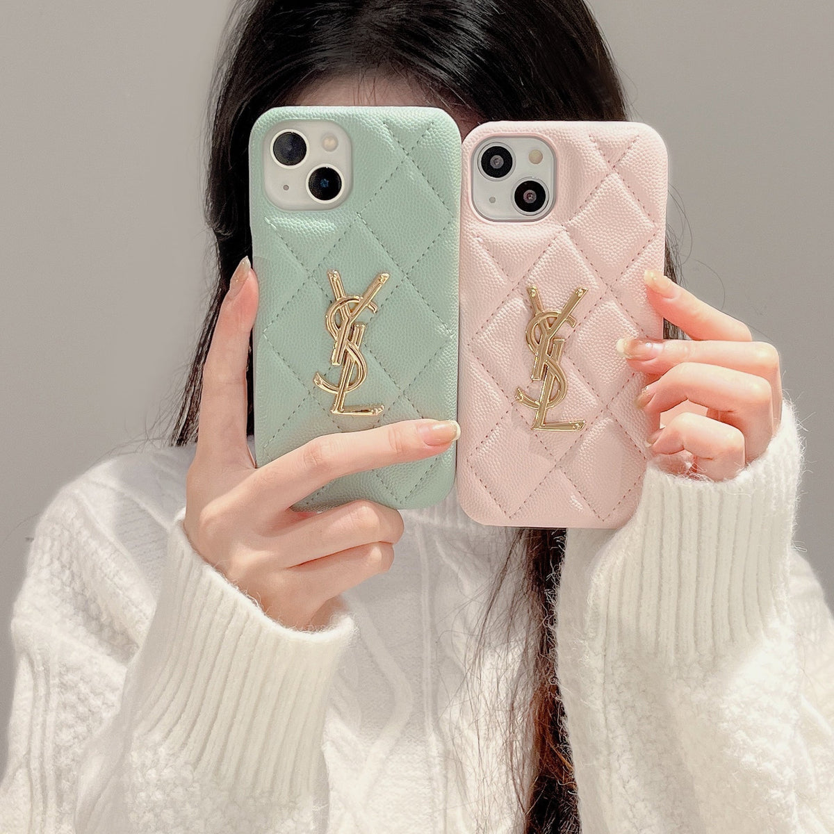 Luxury YSL Leather Phone Case for iPhone 12-18 Pro & Pro Max